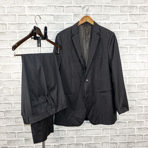John Varvatos Collection Black Charcoal Suit 130s Wool 52R made in Italy 42US